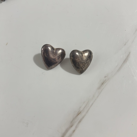 Vtg 925 Mexico Heart Puff Earrings - Picture 3 of 3